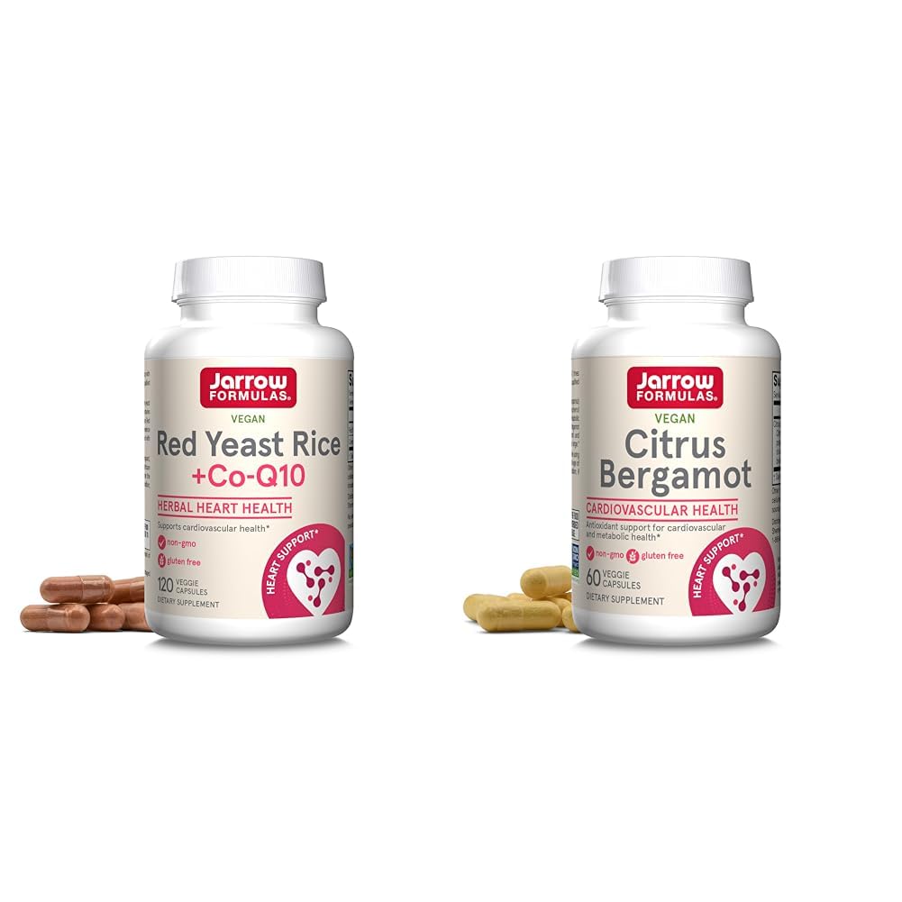 Jarrow Formulas Red Yeast Rice 1200 mg & Co- Q10 100 mg Per Serving- 120 Veggie Caps- 60 Servings & Heart Health- Vegan & Citrus Bergamot 500 mg- 60 Servings (Veggie Caps)