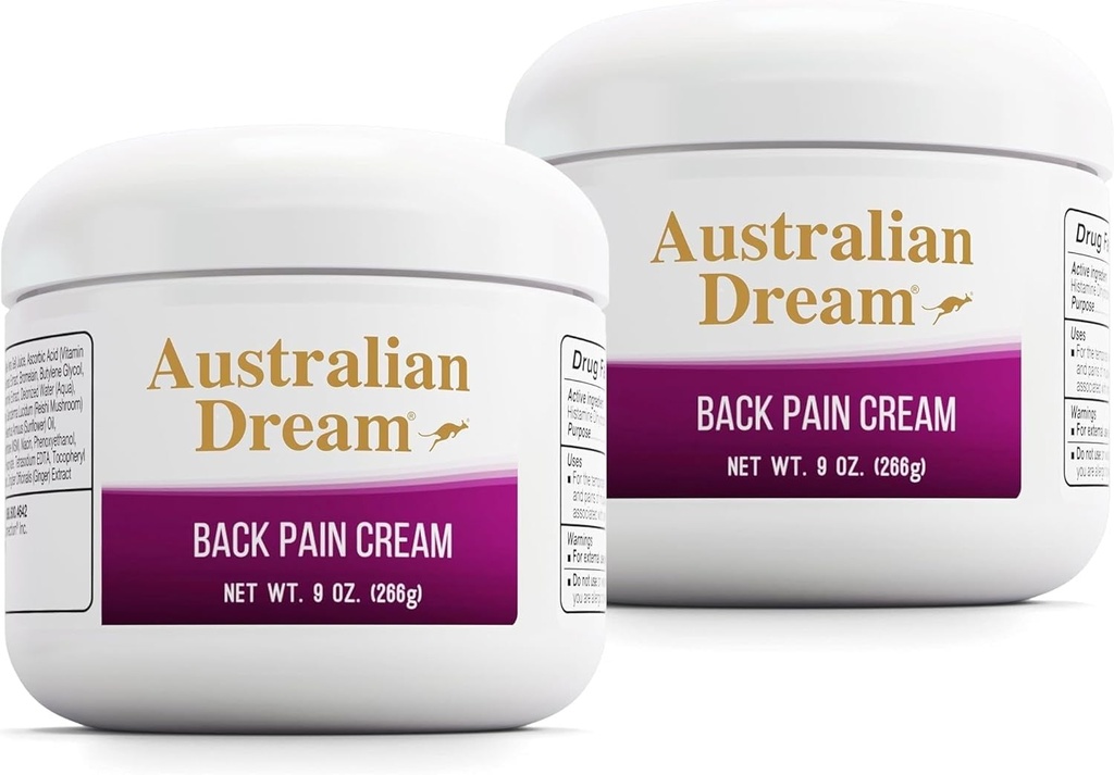 Australian Dream Back Pain Cream - Soothing, Non-Greasy Muscle Pain Relief Cream - Good for Neck, Back, Body, or Muscle Aches - 9 oz Jars (2 Pack)