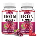 (2 Pack) Żelazo Gumiaki Suplement dla Kobiet i Mężczyzn, Żelazo Suplementy dla Anemii z Witaminą C, B12, Folate- Blood Builder & Wsparcie Energetyczne dla Żelaza Niedobór - Grape Flavor, Wegan, 120 Gummies