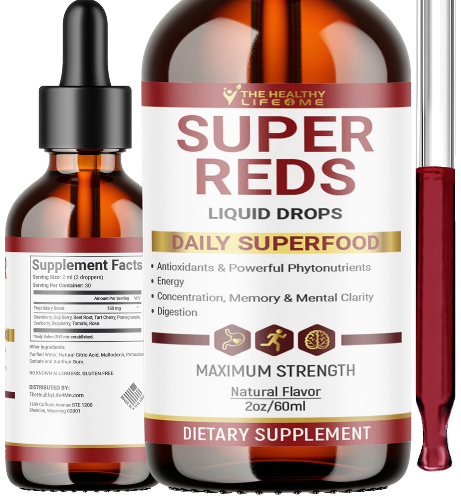 Płynne Super Reds Phytonutrient Superfood Drops: 124; Mieszanka Phytonutrient zawierająca polifenole