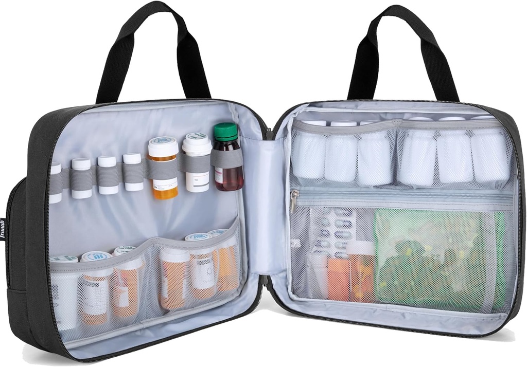 Trunab Pill Butelka Organizer Medicine Noszenie Safe Medication Travel Bag for Rescription, Witaminy, Medical Supplements Storage (Tylko worek)