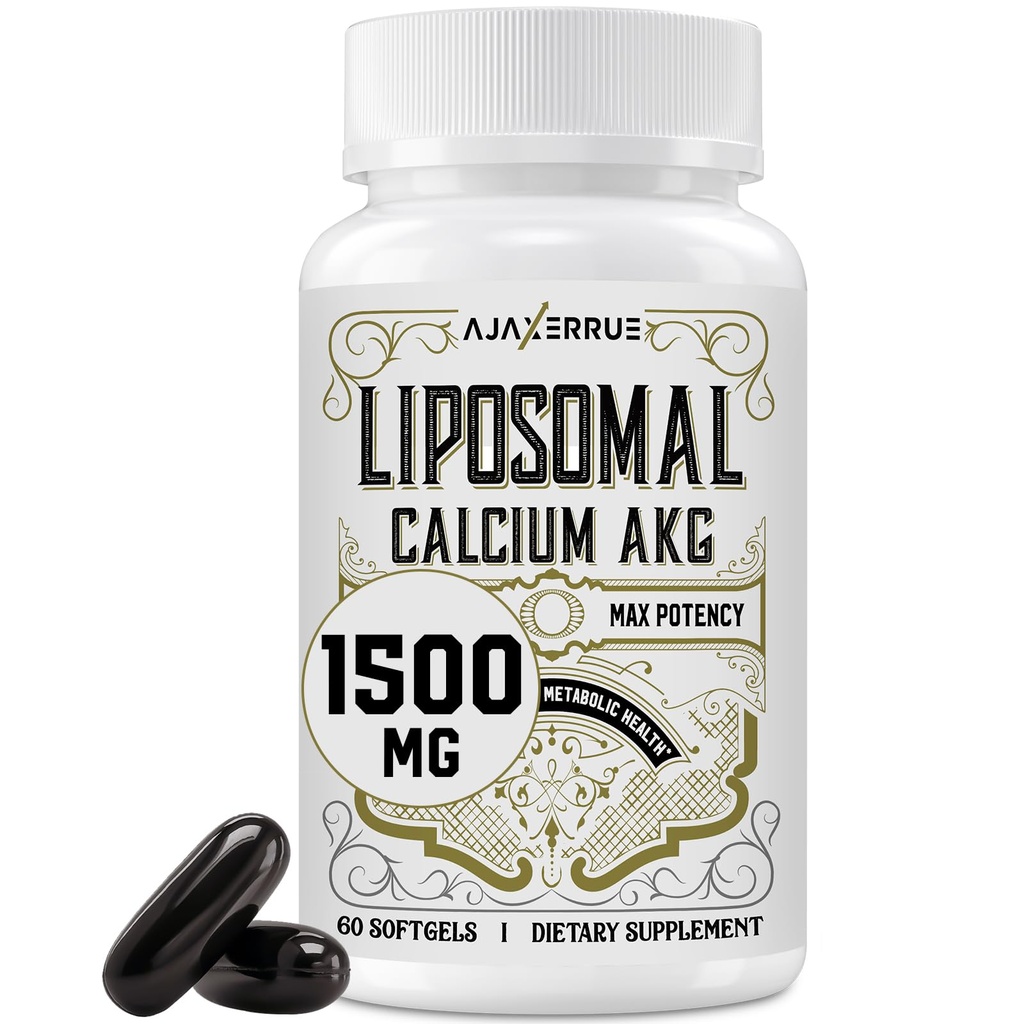 Liposomal wapnia AKG Suplement 1500 MG (Kwas alfa- ketoglutarowy), Wysoka absorpcja, Bardziej skuteczne niż AAKG, Ca AKG dla długowieczności, Obrona wieku, Energia komórkowa, Funkcja metaboliczna, 60 Softgels