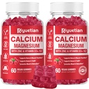 Gummie wapniowe + Magnez & Cynk z witaminą D3 & K2, Wysoka Absorpcja Suplement wapnia dla kości, Zęby i Wsparcie immunologiczne, Nie GMO, Wegan, 120 Liczba