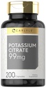 Carlyle Potasu Citrate Supplement Agregat 124; 99mg Agregat 124; 200 Kapsułek Agregat 124; Non- GMO i Gluten Free