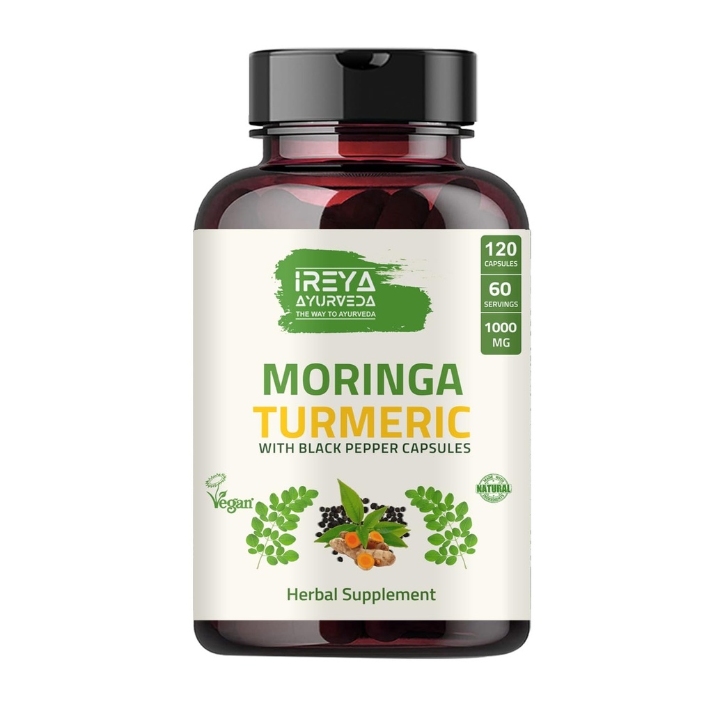Organic Moringa Oleifera Proszek & Turmeric Root Powder z Blackpepper 120 Kapsułki 124; Wykonane z Organic Moringa, Turmeric i Black Pepper Between 124; Wegan, Gluten- Free i Non-GMO.
