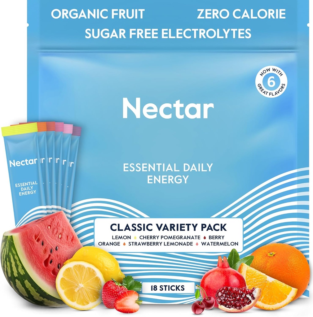 Nectar Energy Booster - Kofeina organiczna, B12 & Electrolytes - Sugar Free & Zero Calorie - Zdrowa kawa, Napoje energetyczne i Soda alternatywna - Hydration & Energy Supplement (Variety 18 Pakiety proszkowe)