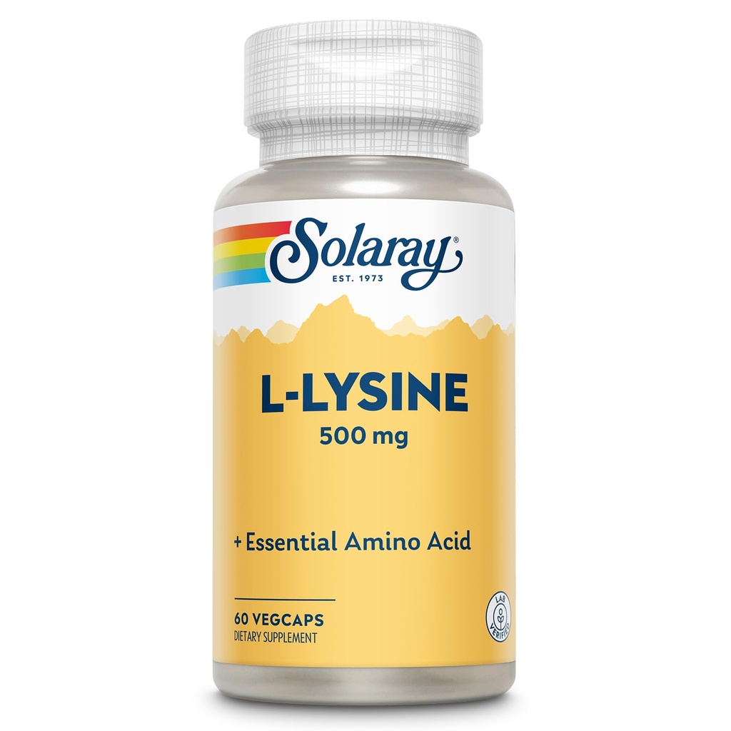 SOLARAY L Lysine 500 mg kapsułki - Free- Form Esential Amino Acids Supplement - Potężne wsparcie Wellness z L- Lysine Amino Acid - Laboratorium zweryfikowane, 60- Day Guarantee, 60 Służb, 60 VegCaps