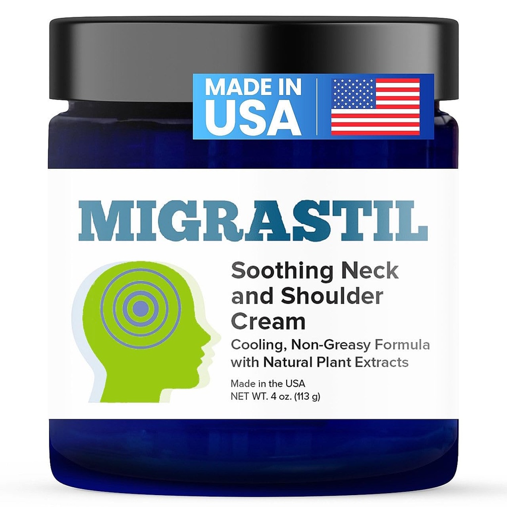 Basic Vigor Migrastil Soothing Neck & Shulder Cream - Fast- Acting & Powerful - Non-Greasy Topical Cream (4 oz.) Made in The USA