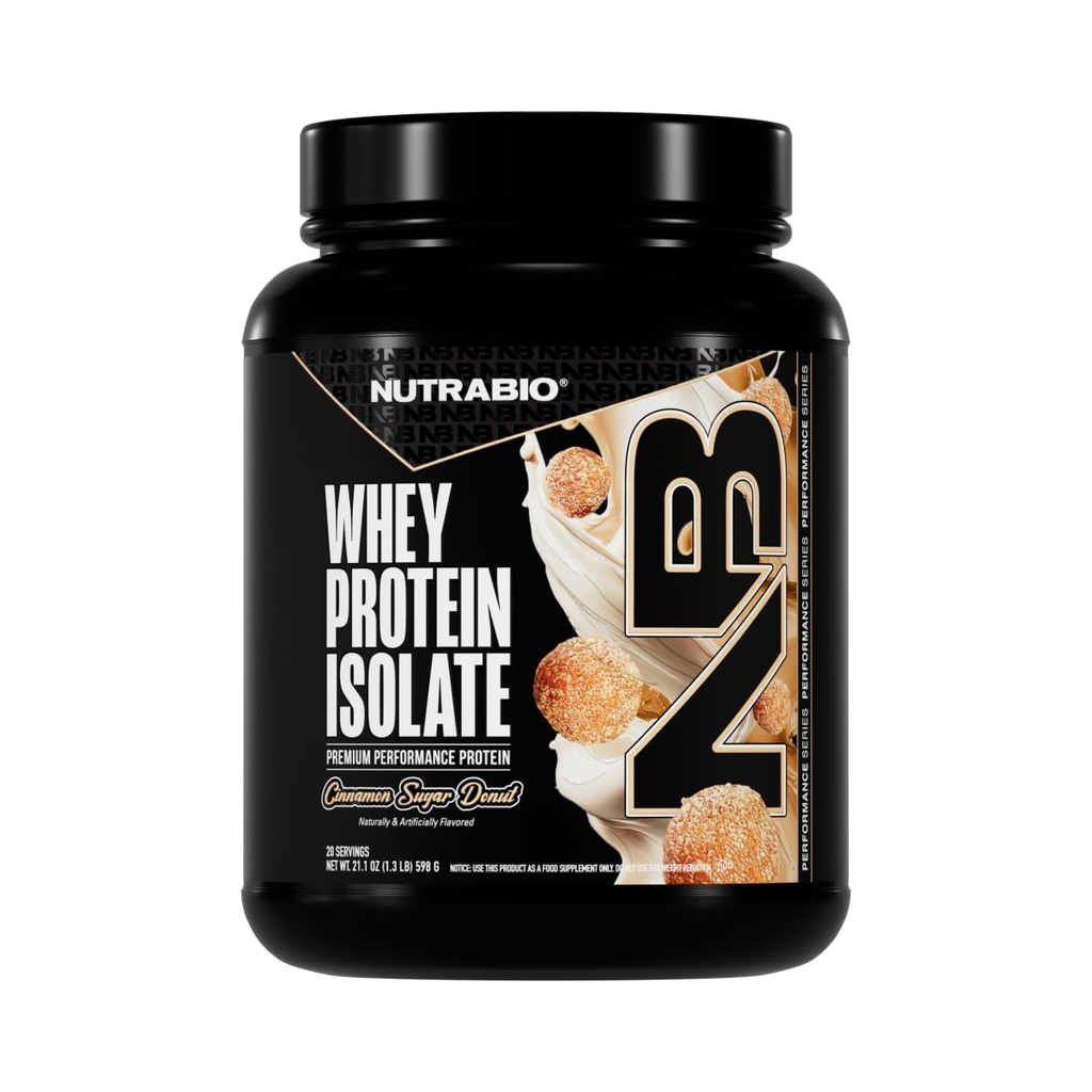 NutraBio 100% Proszek z izolatu białka serwatki, 25g Białko z pełnym profilem aminokwasów, Non-GMO, Soy & Gluten Free, Niskie węglowodory, Niskie Calorie Białko serwatki, Cynamon Sugar Donut, 2 Lbs