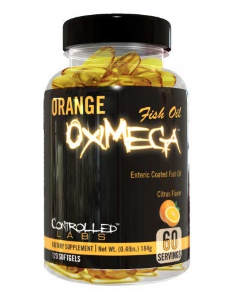 CONTROLLLED LABS Orange Oximega Fish Oil Supplement 120 Softgels, EPA i DHA, 2000mg Omega- 3 Kwasy tłuszczowe, Citrus- Flavor, Burpless Softgels