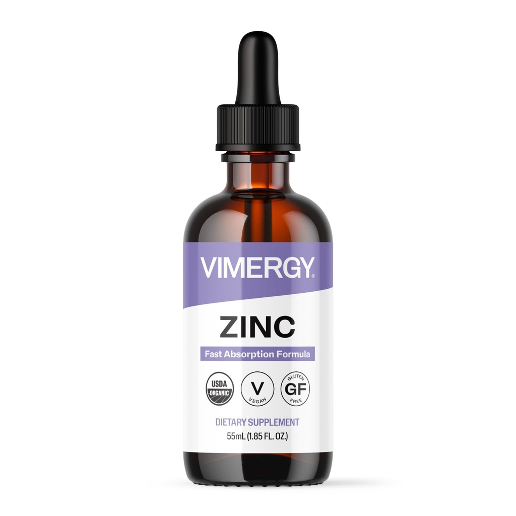 Vimergy Organic Cynk Suplementy dla Kobiet i Mężczyzn (7.5 mg Liquid Cynk Per Serving) Fast- Absorbujące Immune Support, Promotes Healthy Bones & Skin, USDA Certified Organic, Wegan, do 27 Sług (55 ml)