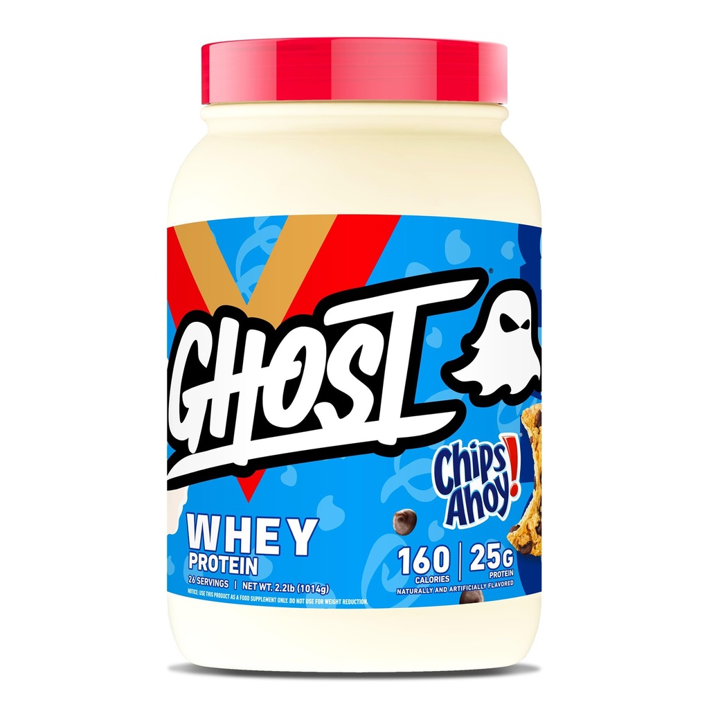 GHOST Proszek z białka serwatki, Chips Ahoy! - 2LB, 25G białka - Mieszanka białka serwatki - Postworkout Fitness & Nutrition Shakes, Smoothies, Pieczenie i Gotowanie - Ciasteczka wewnątrz