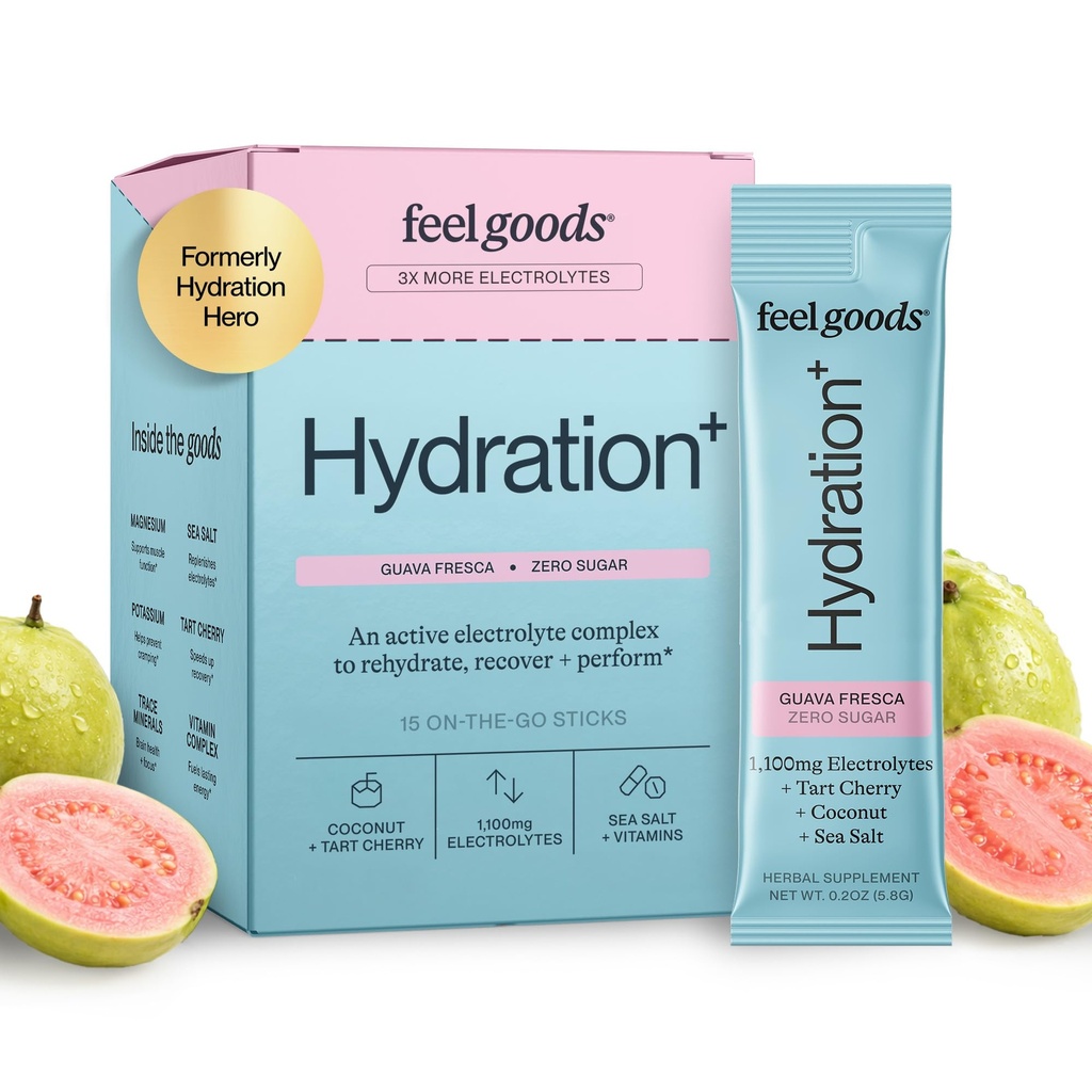Feel Goods Hydration Hero, 1,000mg Electrolytes Powder, Sugar Free, Magnez, Organic Coconut Water, L Theanine, Witamina C & B12, Non GMO, Keto, Wegan, Pakiety elektrolitów
