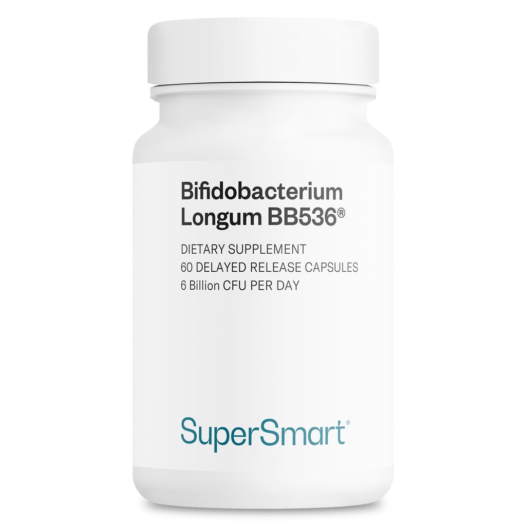 Supersmart - Bifidobacterium Longum (BB536) 6 Billion CFU na dzień - Probiotyka i suplement prebiotyczny Equipment 124; Non- GMO & Gluten Free - 60 DR kapsułki