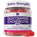 Glukozamina Gummie Chondroitin, Glukozamina wolna od cukru Suplement Chondroitin SM, Dodatkowa siła z Boswellia Turmeric, Zhydrolizowane Kolagen & Kwas hialuronowy, Zdrowie kości dla mężczyzn i kobiet, 60 Cts