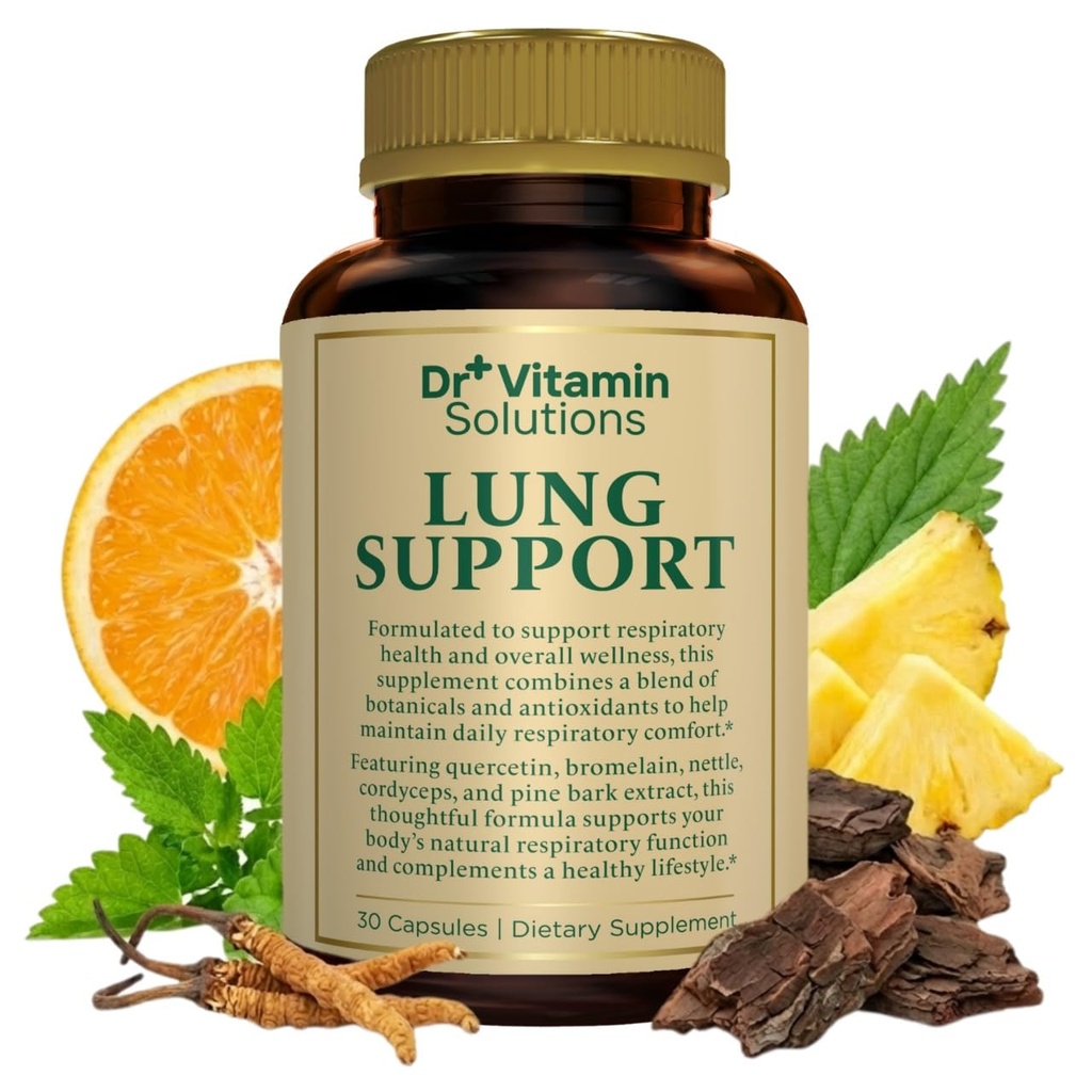 DR VITAMIN SOLUTIONS Lung Detox Supplement for Men & Women - 10- in-1 Mieszanka w / Witamina C & Butterbur Root - Wspomaga Lung Health & Research Functions - Poprawia oddychanie, Przepływ tlenu - 30 Kap Wegańskich