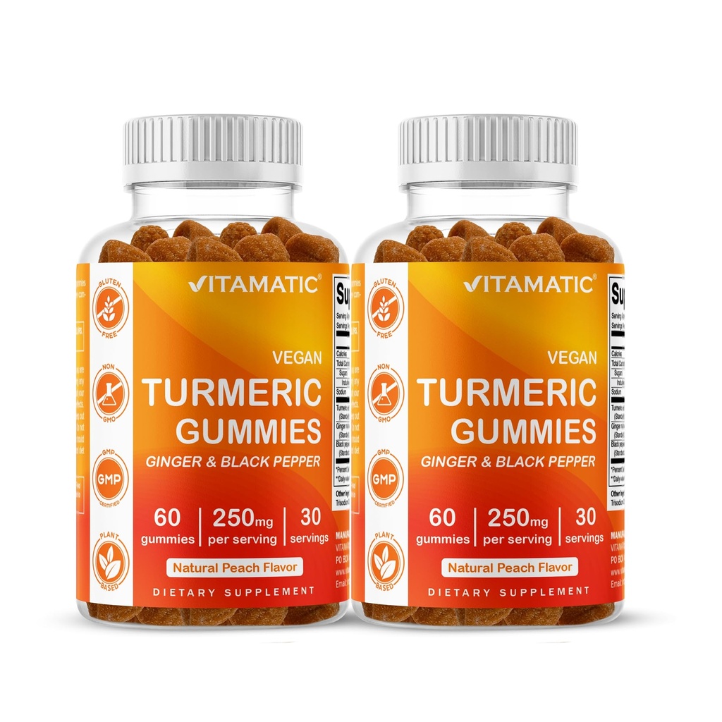 Witamatyczna kurkuminoidy z Ginger & Black Pepper Extract - 60 Wegan Gummies Każdy 124; 2 Pack (120 Gummies) 95% Kurkuminoidy - Potężny przeciwutleniacz i wsparcie zapalne