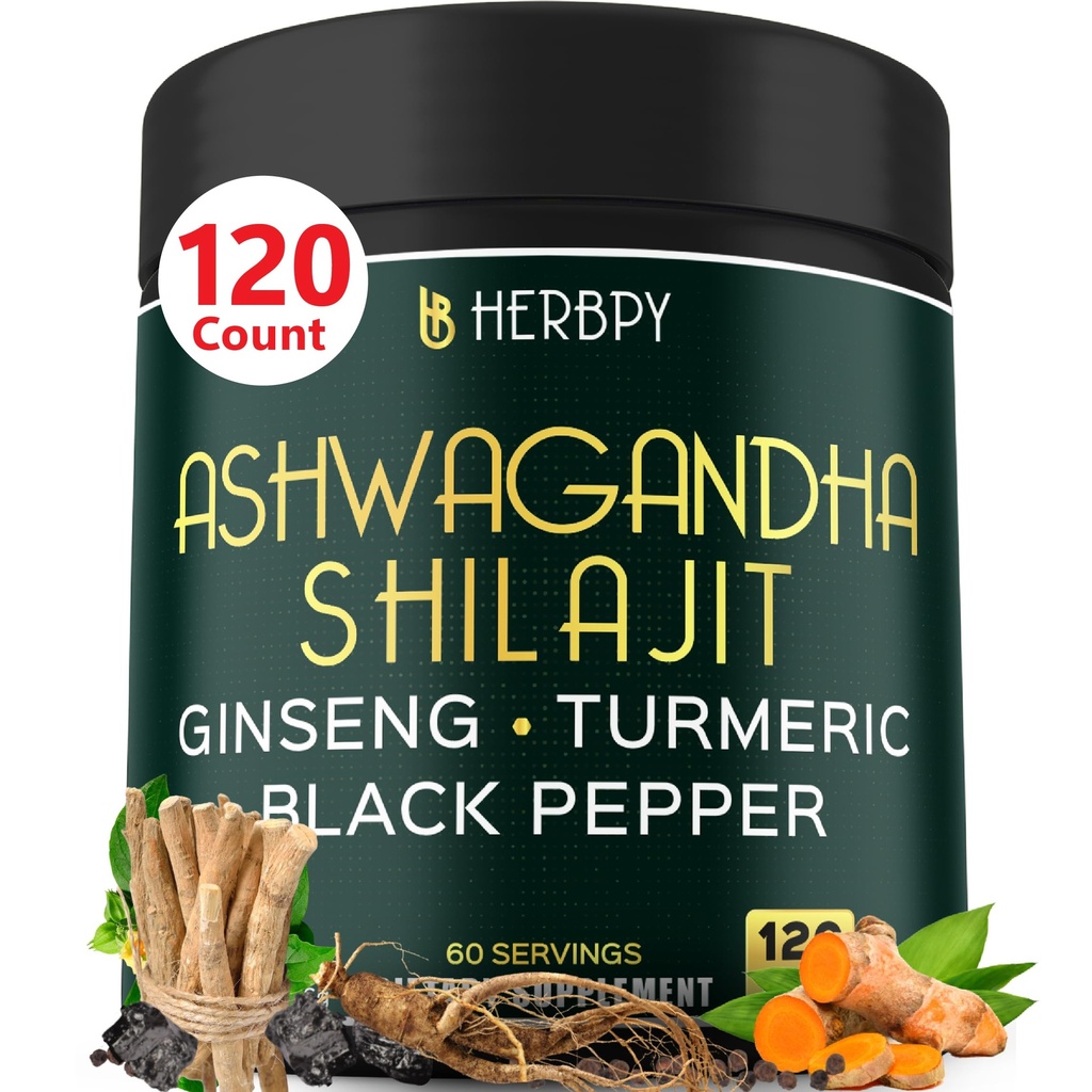 5in1 Ashwagandha Extra Siła z Shilajit dla Stamina, Energia i Relaxation Support - Plus Ginseng, Turmeric Root & Black Pepper - 120 Count