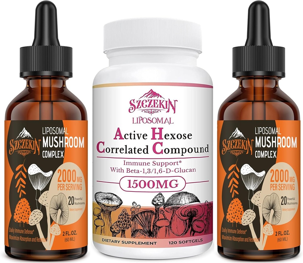 1500 MG Liposomal Active Hexose Suplement skorelowany 120 SoftGels Bundle z 2000 MG Liposomal Mushroom Complex Drops 60 Słupki