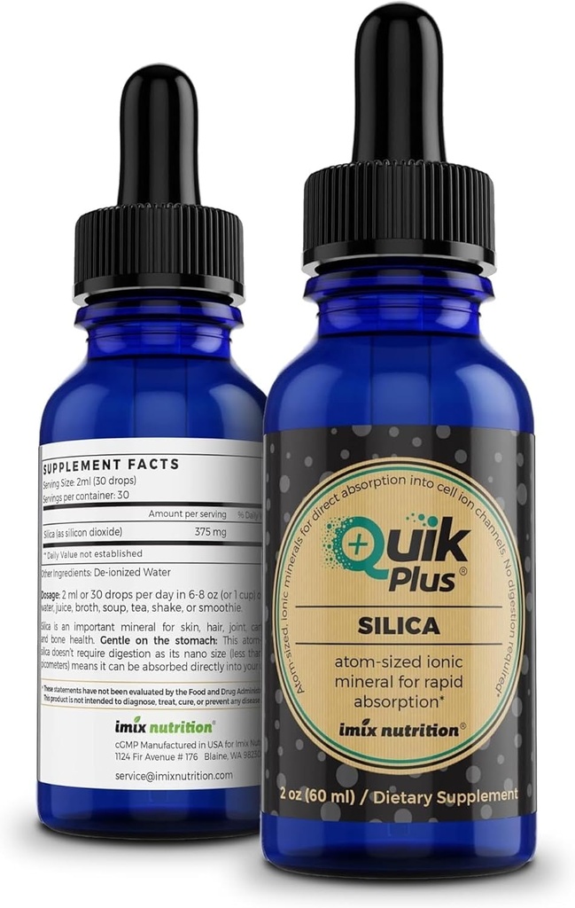 QuikPlus Liquid Mineral Supplement dla dorosłych - Wegan, Bez glutenu, Wszystkie naturalne, Wysoko Biodostępne - 2 Oz Bottle (Silica)