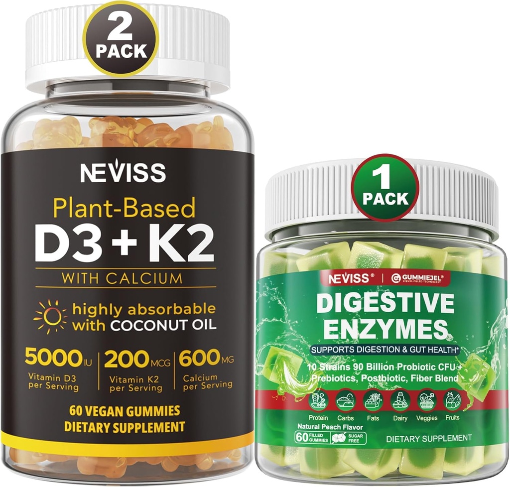 Witamina NEVISS D3 5000iu & K2, Gummeje wapnia i Gummeje Enzymów Digestive