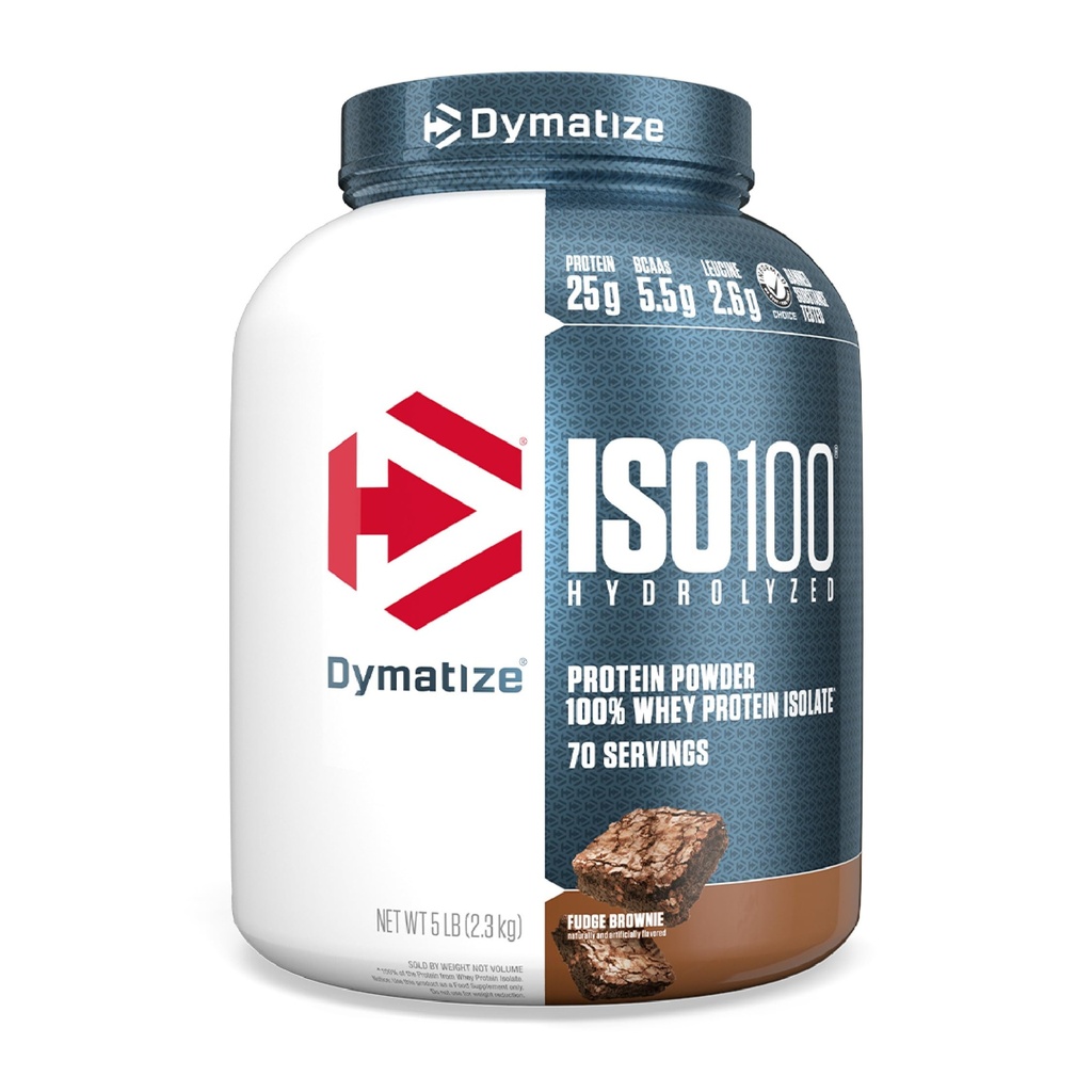 Dimatize ISO100 Proszek proteiny serwatki Isolate, Fudge Brownie, 25g białka, 5 Funt, 5,5g BCAA, Mniej niż 120 Cal., Gluten Free, 1g tłuszczu, 1g cukru, 2g karb (70 Sług)