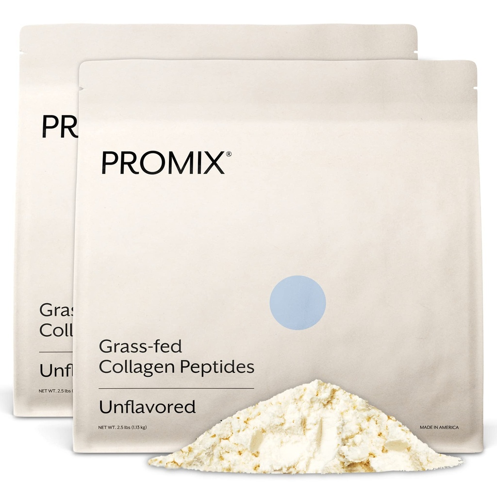 Promix Zhydrolizowane Peptydy Kolagenowe - Kolagen Karmowy typu 1, Glicyna 4,7 g, Peptydy Bioaktywne typu 3 - Niełuskane - 2,5 funta (opakowanie po 2)