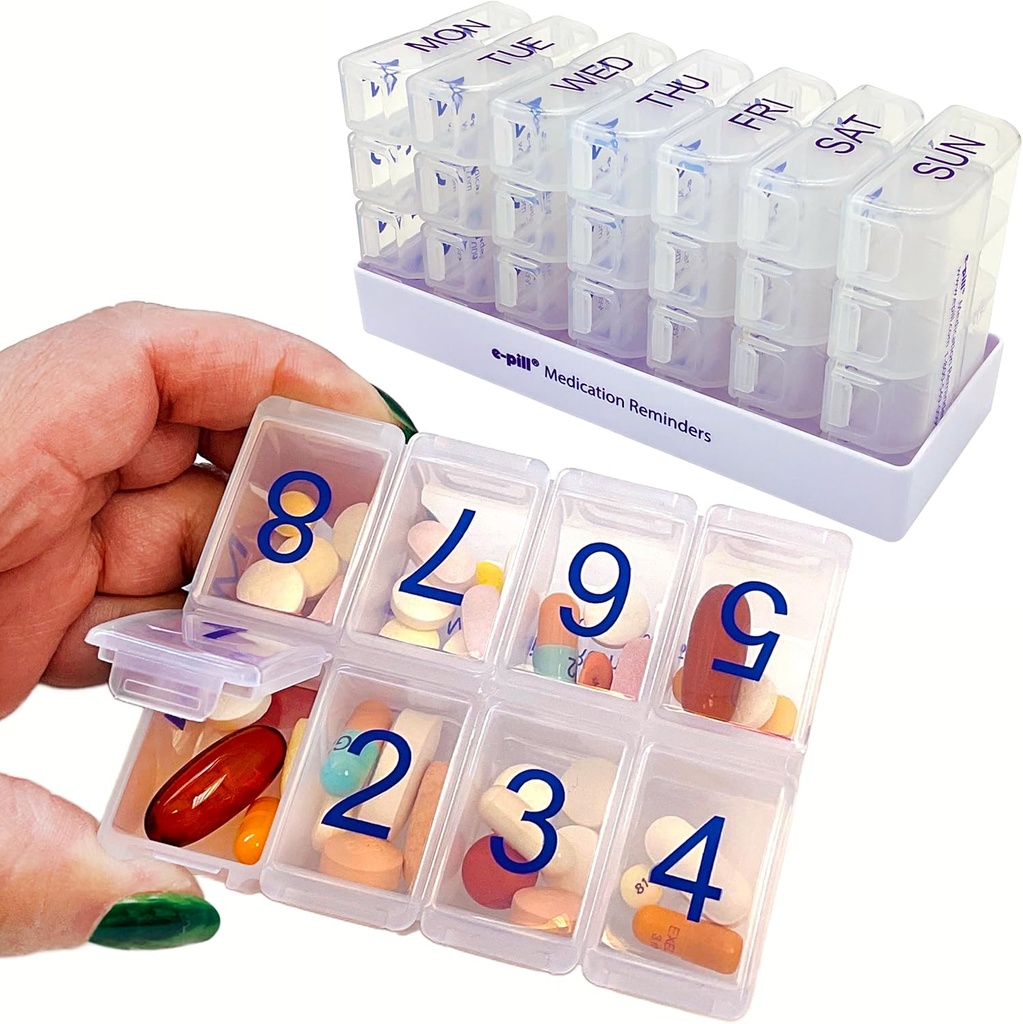 E- Pill 8 razy w dniu x 7 dni w tygodniu Duże Pill Organizator, Witamina i Pudełko medyczne (Clear)