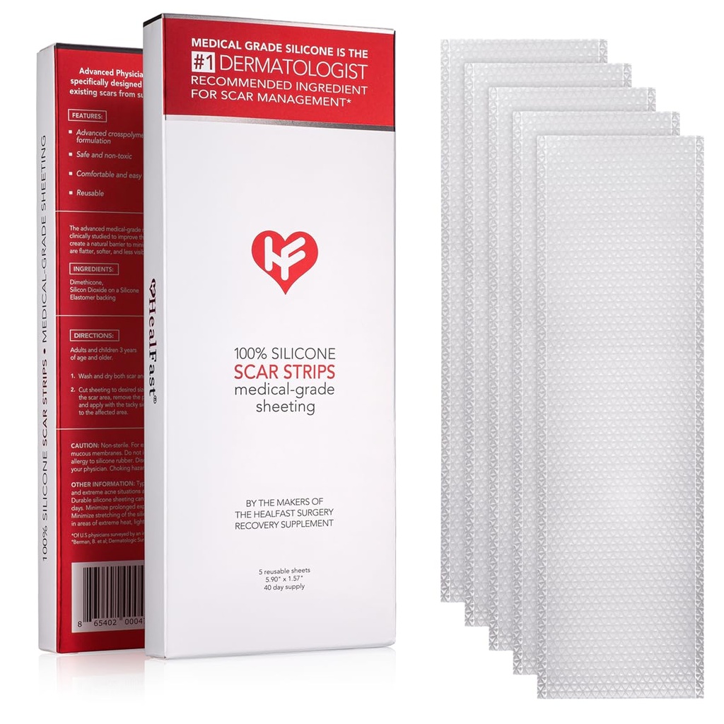 Lekarza HealFast przygotowano silikonowe arkusze Blizny - Advanced Crosspolimer Medical Grade Silicone Strar Strips for Surgery, C Section, Keloids & Hypertrophic Scars - Silicone Tape For Scars (5 arkuszy)
