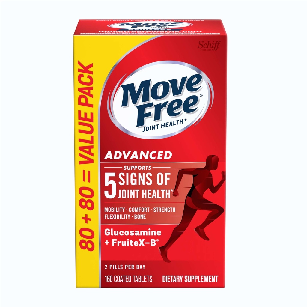 Przenieś Free Advanced Glukozamina Chondroitin + Wapń Fruktoboran Joint Supplement Support, Pomaga Mobilność Comfort Siła Elastyczność & Kości - 160 Tabletki (80 porcji) *