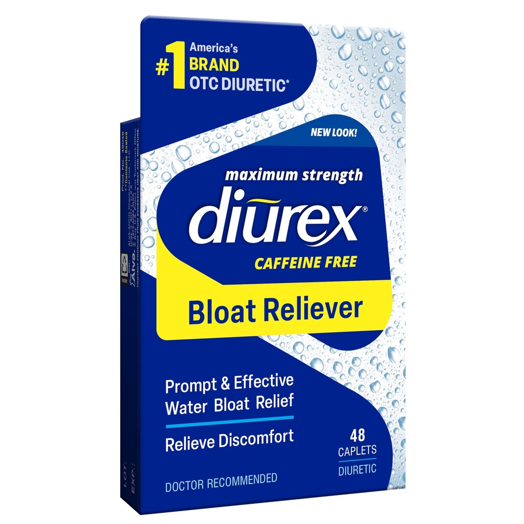 Diurex Coffeine-free Bloat Relief, Maksymalna siła, Relieve Water Bloat Discomfort, Do 6 Hours of Relief, 48 Count
