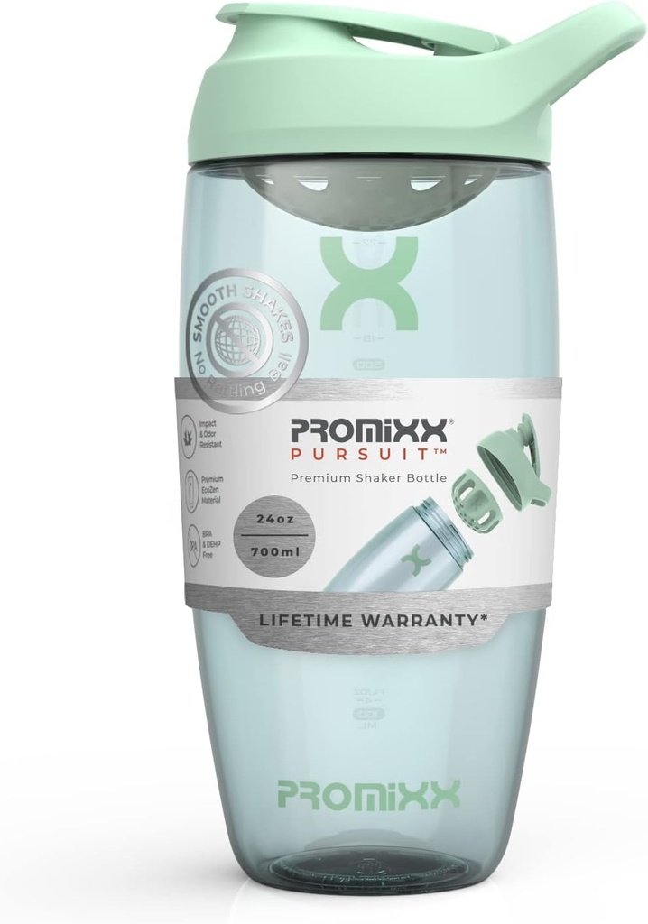 Promixx Pursuit Protein Shaker Butelka (24 oz) - Silent No- Ball Mixer, Leak- Proof Lid, BPA / BPS & Phthalate- Free ECOZEN - Easy- Clean Shaker Cup for Protein Shakes, Pre & Post- Workout Smoothies