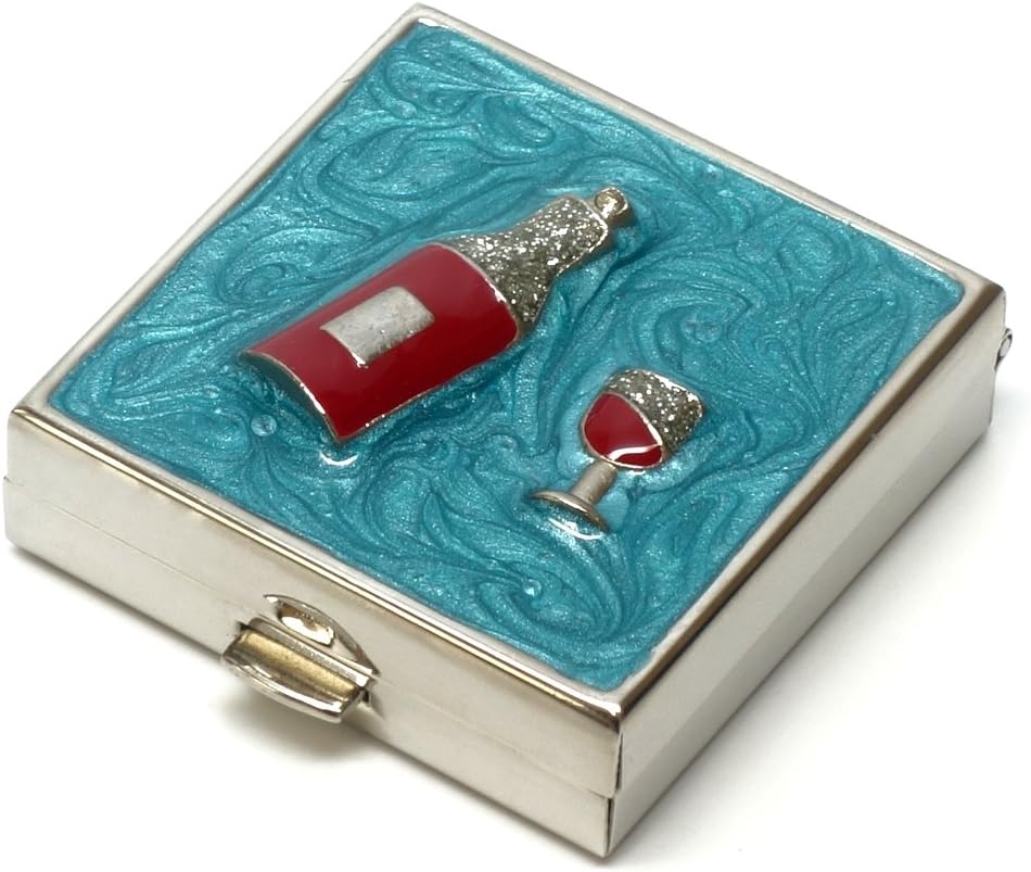 9328 Kwadrat Mały Pill Box Organizator Aqua Blue Silver Women Travel Case Purse Pocket Pocket Container Codziennie Przenośna Medycyna Witamina Box Suplement Medyczny Mini Storage