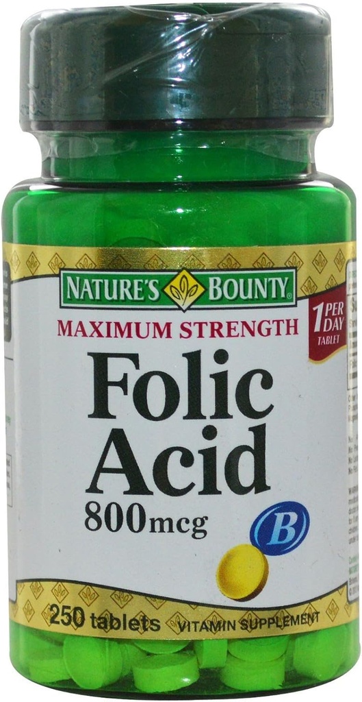Bounty Folic Acid 800 µg tabletki Maksymalna moc 250 ea (Opakowanie po 5)