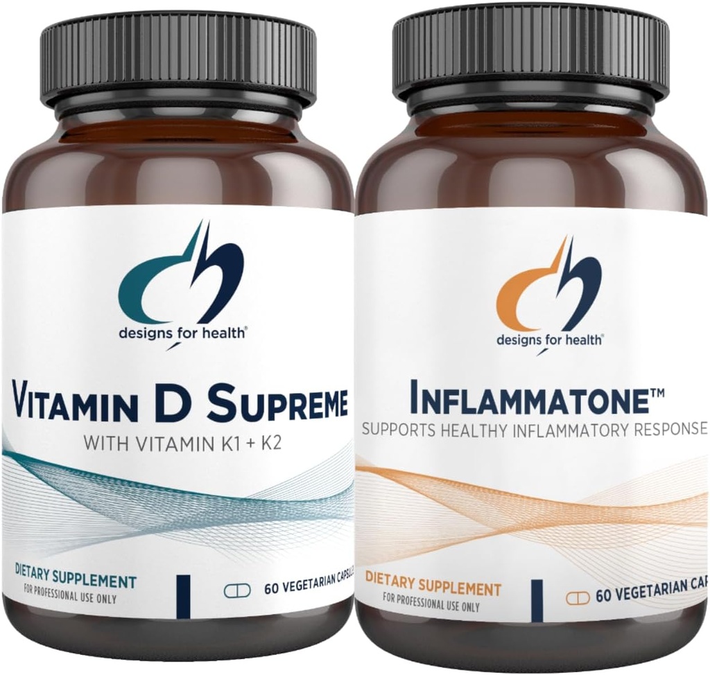 Designs for Health Witamina D Supreme + Inflammatone Bundle - Witamina D3 5000 j. m. + 2000mcg Witamina K z enzymatycznym mieszanką botaniczną w celu promowania zdrowej odpowiedzi zapalnej - 2 Produkty