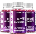 Witamatyczne Gummeje Biotin 10,000 µg dla silniejszych włosów, skóry i paznokci - 60 Wegańskie Gummeje - również nazywane Witamina B7 (3 Butelki)