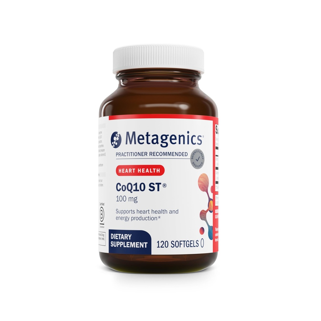 Metagenics CoQ10 ST- 100- 100 mg Ubichinon z witaminą E na serce, Energy & Antioksydant Support * - Non-GMO, Gluten- Free, Soy- Free - GMP Certified Facility - 120 Softgels