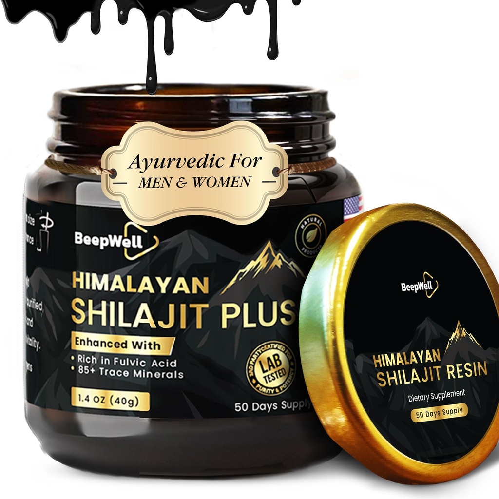 Czysty Himalayan Organic Shilajit Resin Extract for Men & Women - 100% Natural Ashwagandha Black Pepper Shilajit Resin for Men Women Gold Ayurvedic, Fulvic Acid 85 + Ślady minerałów, 50 Służenie, 40 Grams