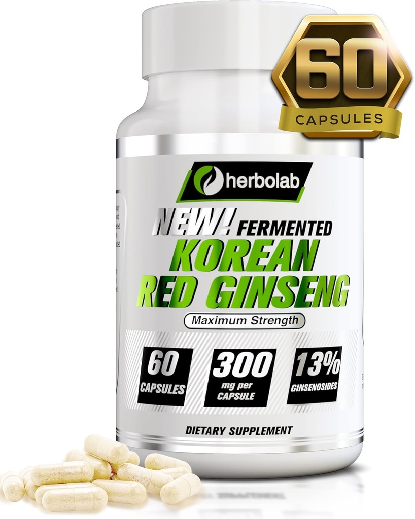Herbolab Koreański czerwony Ginseng Fermented 10: 1 (13% żeńsenozydów) - Genuine Panax Ginseng z Korei 6 Lat starych korzeni - Opatentowana technologia ekstrakcji