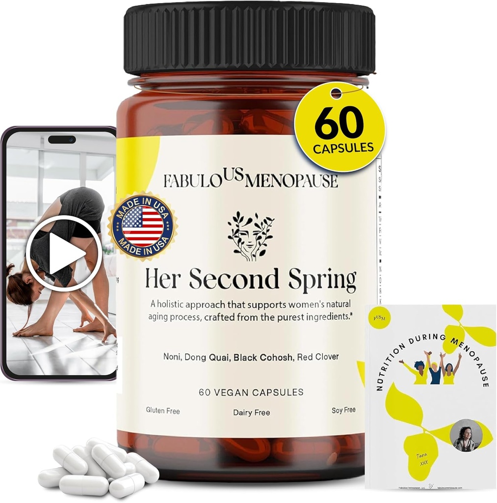 Fobulous Menopaus - Wegańska formuła menopauzy z Black Cohosh & B- Complex - Kapsułki oparte na plantach z przepisami i Pilates Program