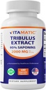 Vitamatic Tribulus Terrestris for Men - 2000 mg per Serving - 95% Saponiny - 180 Kapsułki warzyw - Made in The USA - Gluten Free & Non-GMO