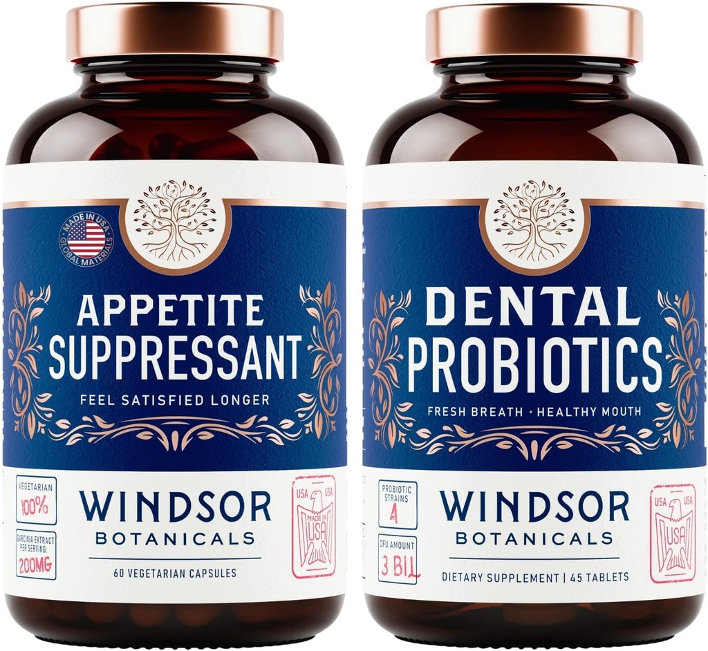 WINDSOR BOTANICALS Appetite Supressant for Weight Loss and Dental Probiotics for Bad Breath Bundle