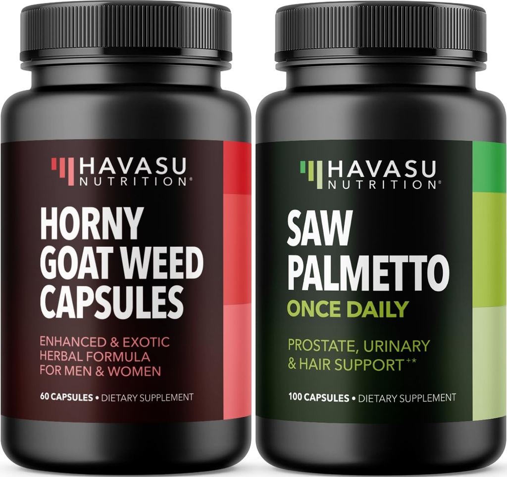 HAVASU NUTRITION Horny Goat Weed Kapsułki (30 Słupki) & Piła Palmetto Kapsułki (100 Słupki)