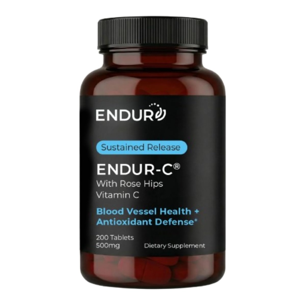 Endur ENDUR- C Witamina C z Rose HIPS, Wspiera produkcję kolagenu, Antyoksydant Protection & Gentle Trawienie, Gluten Free, 500mg (200 tabletek)
