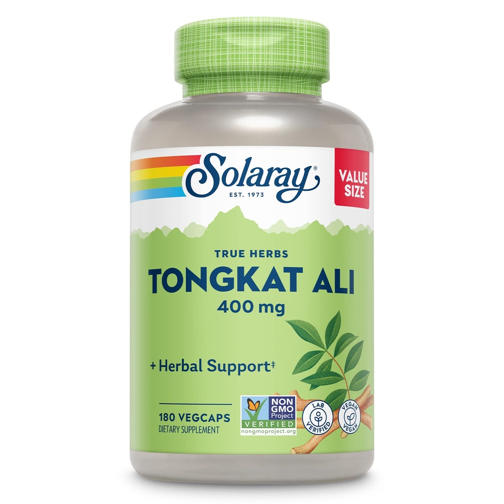 SOLARAY Tongkat Ali 400 mg - Longjack Tongkat Ali for Men - Herbal Support for Men 's Health and Vitality - Vegan, Non-GMO, Lab Verified - 180 Servings, 180 VegCaps