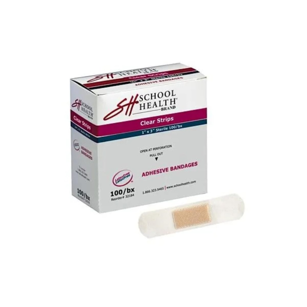 School Health - Clear Adhesive Bandages, Wound Care for Minor Cuts and Scrapes, Premium Adhesive Stays Secure with Movement or Perspiration, 100/Box (3/4" X 3", 100, Count)