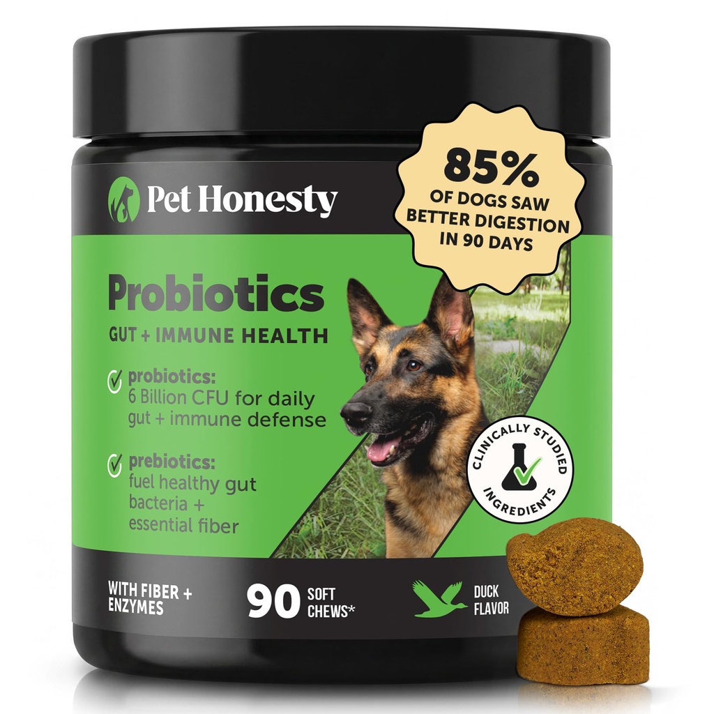 Probiotyki Szczerości dla Psów dla Okazjonalnej Biegunki i Wołek Wsparcie, Enzymy z Prebiotyki dla Gut Zdrowie dla Psów, Immunitet Zdrowie & Itch Relief (Kaczka 90 ct)