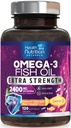 Omega 3 Fish Oil 2400 mg - Triple Strength Omega3, EPA & DHA Acids Supplement - Natural Support for Immune, Heart & Brain Health - Wild Caught, Non-GMO, Lemon Flavor, Burless - 120 Softgels