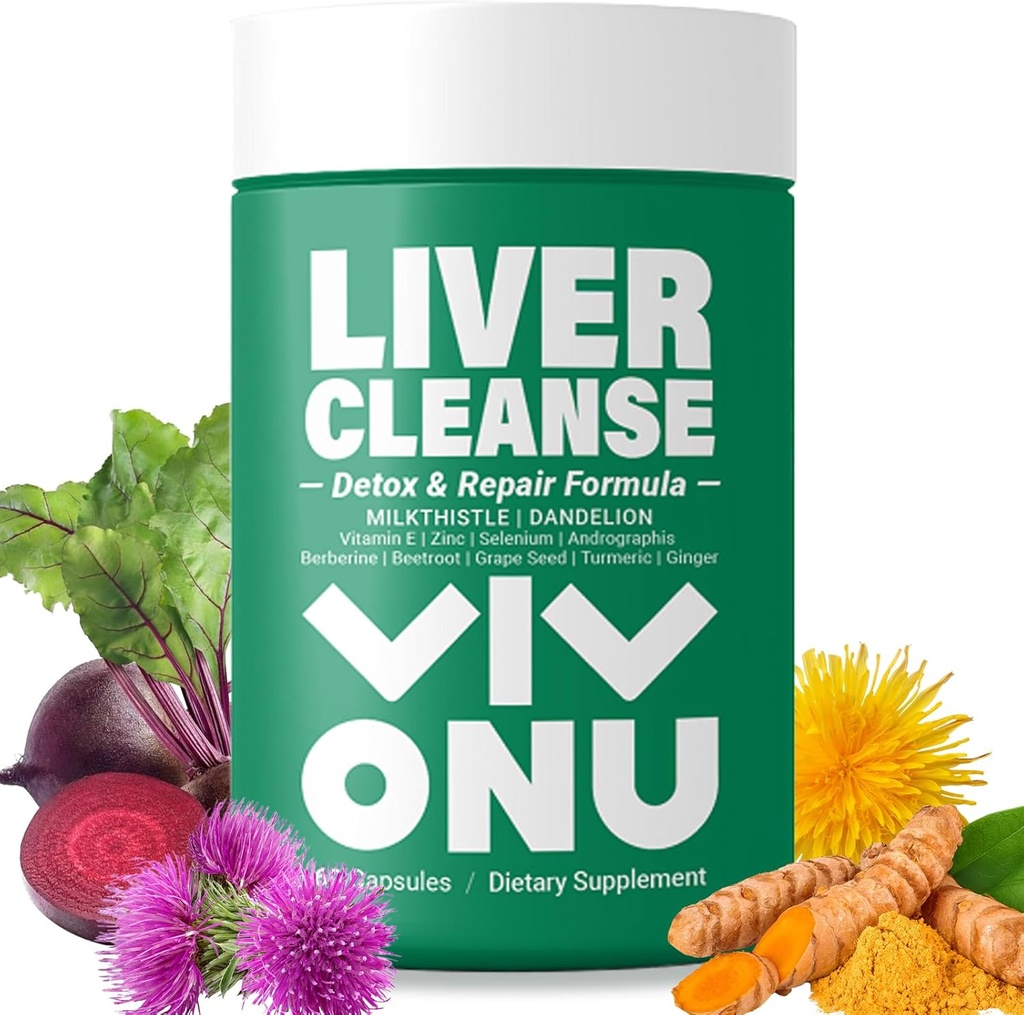 VivoNu Milk Thistle Silymarin & Dandelion Root Liver Health Support, Antioksydant Support, Detox (60 kapsułek / 1 butelka)