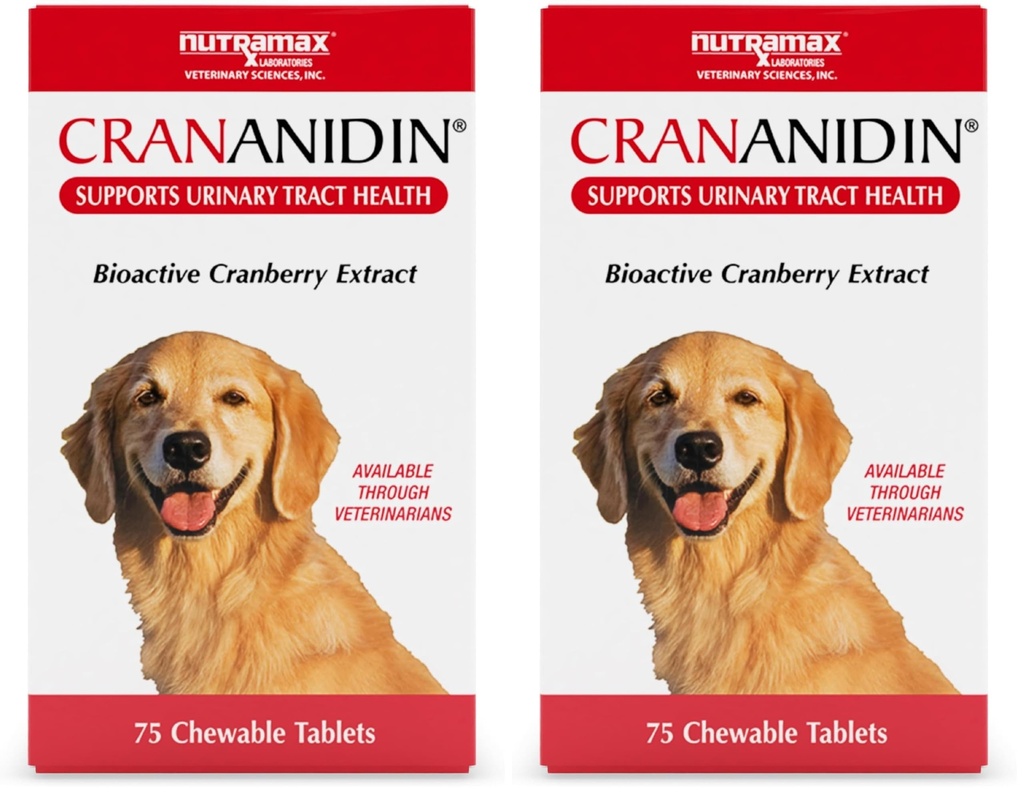 Nutramax Crananidin for Dogs, Urinary Tract Health and Bladder Health Support, Cranberry Supplement for Dogs of All Breeds and Sizes, Chewable Tablets, 75 Count (Pack of 2)